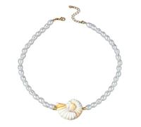 Summer Beach Day Starfish Conch Shell Choker Necklace Boho White Pearl Beaded Choker Jewelry Trendy Outfits for Hawaii Holiday, One Size, Metal, No Gemstone