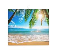 Summer Beach Dish Drying Mat Absorbent Draining Board Pad for Kitchen Counter Sea Ocean Coffee Mat Dishes Drainer Protector with Hanging Loop 16 x 18 Inch