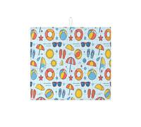 Summer Beach Dish Drying Mats for Kitchen, Colorful Beach Balls and Sunglasses Absorbent Drainer Rack Mat, Fun Coastal Microfiber Pad for Counter Protector 16x18 Inch