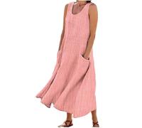 Summer Beach Dresses for Women UK Cotton Linen Maxi Dress Sleeveless Casual Holiday Sundress Boho Solid Color Long Dress Ladies Elegant Loose Tunic Dresses A-Line Swing Sundresses with Pockets