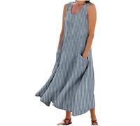 Summer Beach Dresses for Women UK Sale Clearance Cotton Linen Maxi Dress Sleeveless Casual Holiday Sundress Boho Solid Dress Ladies Elegant Loose Tunic Dresses A-Line Swing Sundresses with Pockets
