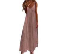 Summer Beach Dresses for Women UK V-Neck Sleeveless Maxi Casual Holiday Sundress Plus Size Boho Solid Color Dress Ladies Elegant Loose Tunic A-Line Swing Dress, UK Size 8-16