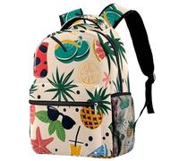 Summer Beach Elements Printed Large Travel Backpack Multiple Pockets Adjustable Straps Causal School Backpack Unisex Work Daypack