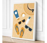 Summer Beach Essentials Canvas Wall Art Print 30x20 Inch | White