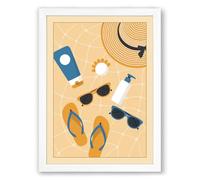 Summer Beach Essentials Modern Framed Wall Art Print A2 (59.4×42cm) White, Wall Decor for Living Room, Bedroom, Office & Home, Ready to Hang, Art Gift