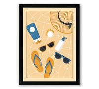 Summer Beach Essentials Modern Framed Wall Art Print A3 (42×29.7cm) Black, Wall Decor for Living Room, Bedroom, Office & Home, Ready to Hang, Art Gift