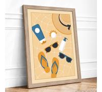 Summer Beach Essentials Modern Framed Wall Art Print A3 (42×29.7cm) Oak,