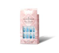 Summer Beach Fake Blue Nails Seas Oceans Full Cover Artificial Glue on Nails Women Girls 24PCS Stiletto Matte Nail Art Shell Manicure Decoration