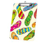Summer Beach Flip-Flops Personalised Clipboard, Acrylic Decorative Legal Size Clip Board 9"× 12. 5" with Low Profile Metal Clip, Boards A4 for School Offoce Lady Men Women Nurses