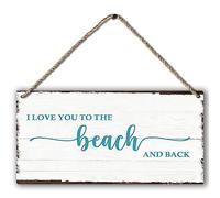 Summer Beach Hanging Sign,I Love You to The Beach and Back Farmhouse Printed Wood Plaque Sign Wall Hanging,Rustic Hanging Wall Signs for Coastal Beach House Summer Home Decor 12x6 Inches