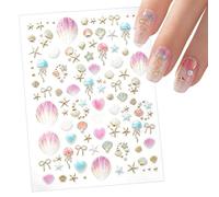 Summer Beach Nail Stickers for Nail Art Seashell Starfish Nail Sticker | 1 Sheets 5D Embossed Nail Decals Self-Adhesive Manicure Accessories for Women and Girls Gold