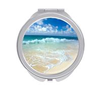 Summer Beach Ocean Sea Water Blue Sky White Cloud Folding Make Up Mirror, Compact 2X/1X Magnification Mirror, Women Portable Travel Makeup Mirror 2.4 x 2.4 inch