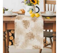 Summer Beach Palm Leaf Monstera Table Runner 72 Inches Long,Table Runners Kitchen Dining Tables Decoration for Home Party Decor, Tropical Plant Beige White Tables Runner Wedding Dresser Scarf