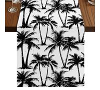 Summer Beach Palm Table Runner, Tropical Country Coastal Seaside Black Tree Silhouettes Cotton and Table Linen Runner for Kitchen Dining Home Decor for Party Festival Holiday Decoration Gift 18x72in