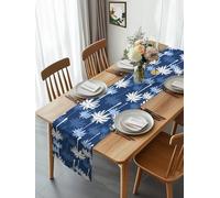 Summer Beach Palm Tree Silhouettes Table Runner 108 Inches Long, Tropical Plant on Navy Blue Washable Table Runners Heat-Insulation Kitchen Dining Table Decorations for Home Party Decor 13x108in