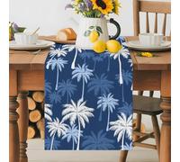 Summer Beach Palm Tree Silhouettes Table Runner 72 Inches Long, Tropical Plant on Navy Blue Washable Table Runners Heat-Insulation Kitchen Dining Table Decorations for Home Party Decor 13x72in