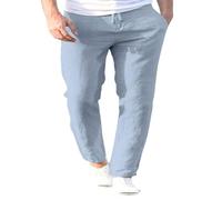 Summer Beach Pants Lightweight Cargo Men Harem Mens XXL Baggy Casual Solid Color Drawstring Elastic Waist Cotton Linen Trousers with Pockets Grey Smart (Light Blue, L)