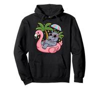 Summer Beach Pool Party Hippo Inflatable Flamingo Hawaiian Pullover Hoodie