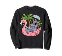 Summer Beach Pool Party Hippo Inflatable Flamingo Hawaiian Sweatshirt