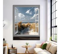 Summer Beach Posters Decorative Painting Canvas Wall Art Natural Landscape Decorative Posters, Sky Blue Living Room Decor Wall Pictures 16X24In (40X50Cm)