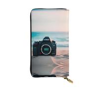 Summer Beach Print Leather Long Clutch Wallet – Fashionable Personalized Wallet, Multiple Card Slots, Gift Ready, Black, One Size, Black, One Size