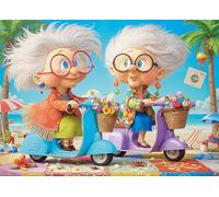 Summer Beach Puzzles 1000 Piece Jigsaw Puzzle for Adults, Funny Beach Ride Jigsaw Puzzles with Letters on Back,Impossible Challenging Hard Grandma Motorcycle Puzzles Home Decor, 27.5 x 19.7 Inch