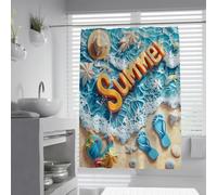 Summer Beach Scene Shower Curtain Ocean Waves & Foam Waterproof Polyester Bathtub Curtain for Tropical Bathroom Machine Washable Blue 120 x 180 cm