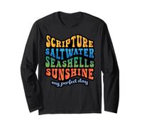 Summer Beach Scripture Saltwater Seashells Sunshine Retro Long Sleeve T-Shirt