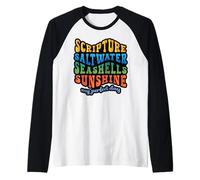 Summer Beach Scripture Saltwater Seashells Sunshine Retro Raglan Baseball Tee