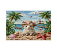 Summer Beach Sheep Jigsaw Puzzles for Adults 1000 Piece, Tropical Palm Coastal Beachy Wooden Puzzles, Fun Animal Printed Decor for Entertainment Creative