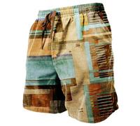 Summer Beach Shorts Men Swimming Board Shorts Hippy Patchwork Colorful Color Block Printed Casual Festival Shorts Elasticated Waist Drawstring Swimwear Surfing Boardshorts for Men