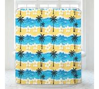 Summer Beach Shower Curtain Wavy Coconut Grove 150 x 200 cm Drop Mould Proof Resistant 3D Long Shower Curtain for Bathroom Plumeria and Palm Trees, Waterproof Bathtub Wet Room Bath Curtains q/1120