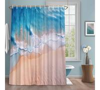 Summer Beach Shower Curtain with 12 Hooks Blue Ocean Waves Waterproof Fabric Shower Curtains Sets for Bathroom Bath Decorations, Machine Washable, 36"x78"