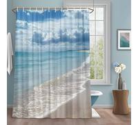 Summer Beach Shower Curtain with 12 Hooks Ocean Waves Sky Cloud Waterproof Fabric Shower Curtains Sets for Bathroom Bath Decorations, Machine Washable, 48"x72"