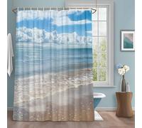 Summer Beach Shower Curtain with 12 Hooks Ocean Waves Sky Cloud Waterproof Fabric Shower Curtains Sets for Bathroom Bath Decorations, Machine Washable, 72"x72"
