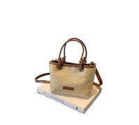 Summer Beach Straw Bag Woven Beach Straw Shoulder Bag Crossbody Strap Large Capacity Knot Basket Handmade Tote for Holiday Travel Shopping Picnic Beach(Khaki)