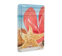 Summer Beach Straw Hat Red Flip Flops Starfish Slim Minimalist Wallet, Front Pocket RFID Blocking Leather Credit Card Holder, Case Protector Covers for Men Women