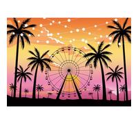 Summer Beach Sunset Ferris Wheel Backdrop Palm Tree Silhouette Tropical Beach Photo Backgdrop Holidays Party Portrait Photography Props (8x6ft)