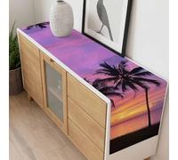 Summer Beach Sunset Landscape Table Runner 13x108 inch Coastal Ocean Palm Tree Red Cloudy Sky Cotton Linen Dining Table Runner Ideal for Dresser Kitchen Coffee Tables - Machine Washable