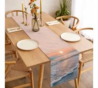 Summer Beach Sunset Landscape Table Runner 13x90 inch Coastal Ocean Red Cloud Sky Wave Cotton Linen Dining Table Runner Ideal for Dresser Kitchen Coffee Tables - Machine Washable