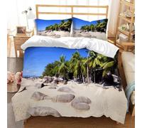 Summer Beach Super King Size Duvet Cover Sets Palm Trees Bedding Set 3D Print Soft Microfiber Quilt Covers 260x220 cm with Zipper Closure and 2 Pillowcases 50x75 cm for Adults C.2124