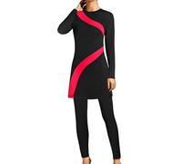Summer Beach Swimsuits for Women Muslim Islamic Bathing Suits 3 Piece Burkini Sets Long Sleeve and Pants Beachwear Tummy Control Swimwear Trendy Printing Swimming Costume for Vacation 2026 Red