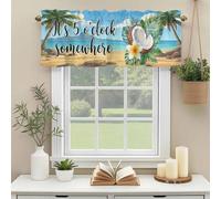 Summer Beach Valances for Windows, It's 5 O'clock Somewhere Tropical Coconut Floral Rod Pocket Valance Short Window Treatments Curtains for Kitchen Bathroom Bedroom Decor, 42 x 18 Inches