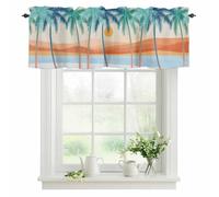 Summer Beach Valances for Windows, Mount Coconut Tree Sun Abstraction Rod Pocket Valance Short Window Treatments Curtains for Kitchen Bathroom Bedroom Decor, 42 x 12 Inches