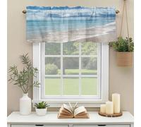 Summer Beach Valances for Windows, Ocean Waves Sky Cloud Rod Pocket Valance Short Window Treatments Curtains for Kitchen Bathroom Bedroom Decor, 42 x 12 Inches