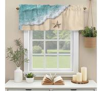 Summer Beach Valances for Windows, Starfish Ocean Waves Sand Blue Coastal Rod Pocket Valance Short Window Treatments Curtains for Kitchen Bathroom Bedroom Decor, 42 x 12 Inches