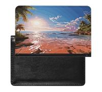 Summer Beach with Palm Trees Passport Holder PU Leather Slim Passport Cover with Card Slots Travel Document Holder Cover