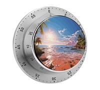 Summer Beach with Palm Trees Timer for Cooking, Kitchen Timer Magnetic No Batteries Required, Mechanical Timer with Loud Alarm, for Fitness Baking Exercise Oven