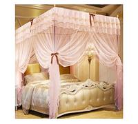 Summer bed canopy mosquito net, Princess Room Romantic Lace Embroidered Bedroom Decorative Bed Curtain with Stand (Color : Pink-2, Size : 120X200cm/47X79in)