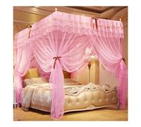 Summer bed canopy mosquito net, Princess Room Romantic Lace Embroidered Bedroom Decorative Bed Curtain with Stand (Color : Pink-1, Size : 180X220cm/71X87in)